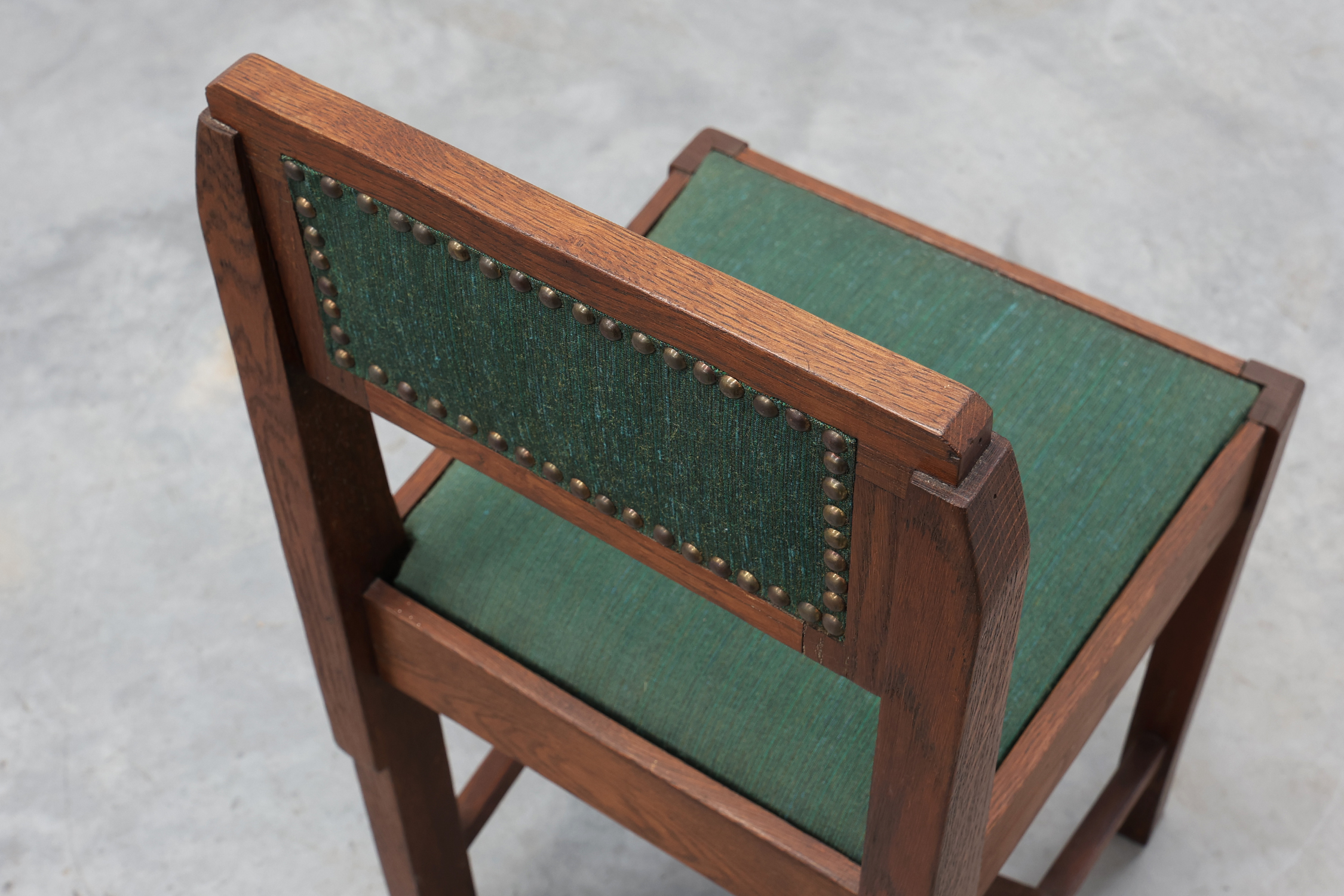 Belgian Art Deco oak side chair with  green upholstery, modernist 1920sthumbnail